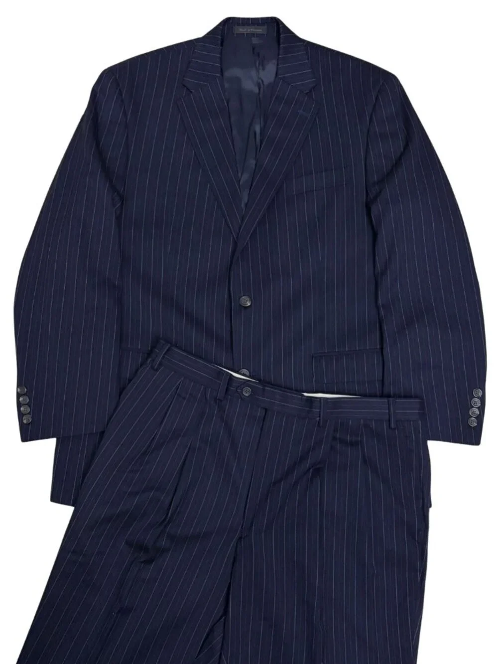 CHAPS Pinstripe SUIT WOOL Blue Business Designer Blazer & Pants Mens 42R